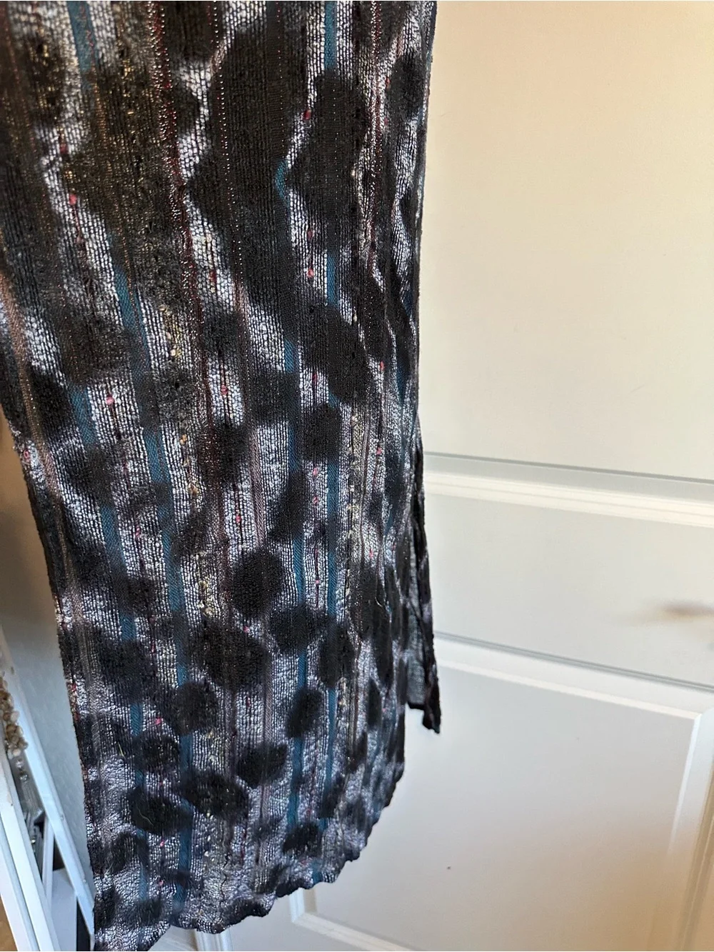 Free People Kimono Oversized Black Blue & Gray Sheer Asymmetrical Duster